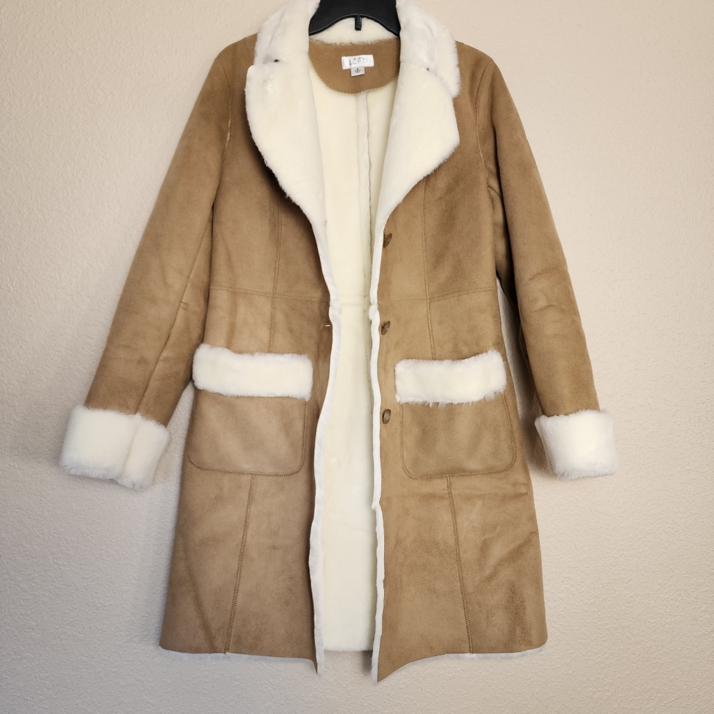 LOFT Faux Suede Faux Fur Coat Women's Size 6 - Picture 9 of 13